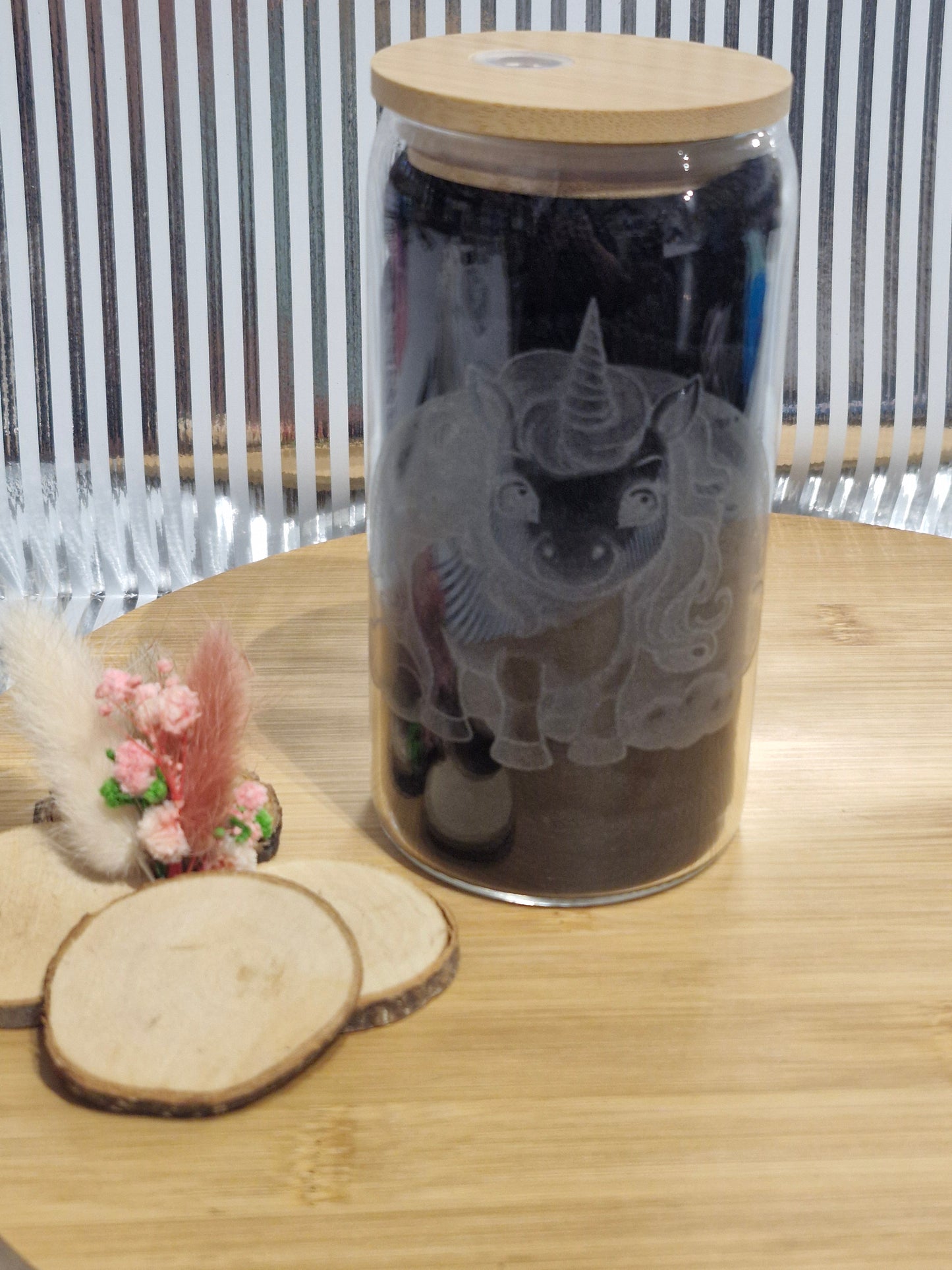 Einhorn Trinkglas mit Wunschnamen